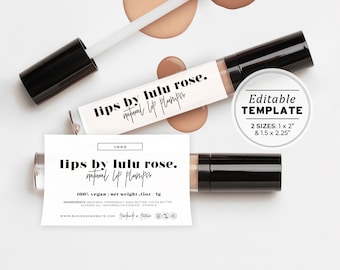 Minimalist Lip Gloss Custom Wrap Around Label - 2 Sizes: 1.5x2.25" / 1x2" | EDITABLE TEMPLATE #055 #043 Mr White