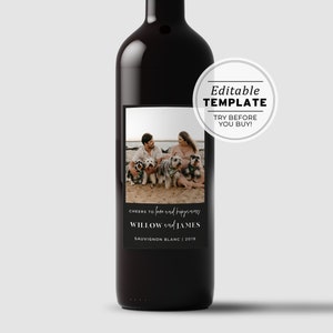 Willow Minimalist Photo Wine Label Template, Wedding Favor, Custom Wine Label, Personalized Wine Label, Wine Gift Label #028