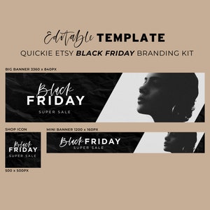 Minimalist Black Friday Etsy Shop Kit, Etsy Shop Branding Kit, Etsy Shop Banner Set, Etsy Shop Branding Kit, Etsy Banner | EDITABLE TEMPLATE