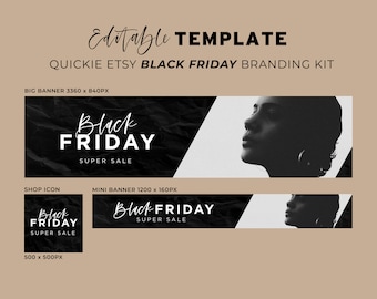 Minimalist Black Friday Etsy Shop Kit, Etsy Shop Branding Kit, Etsy Shop Banner Set, Etsy Shop Branding Kit, Etsy Banner | EDITABLE TEMPLATE
