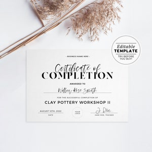 Minimalist Certificate of Completion, Certificate of Appreciation Printable EDITABLE TEMPLATE 055 043 image 5
