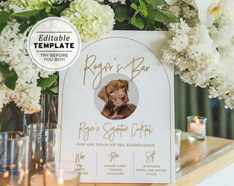 Nue Arch Furbaby Bar and Drinks Menu Sign, Cats and Dogs Bar Menu, Bar Sign, Drinks Sign, Printable Editable Template #038