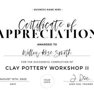 Minimalist Certificate of Completion, Certificate of Appreciation Printable EDITABLE TEMPLATE 055 043 image 9