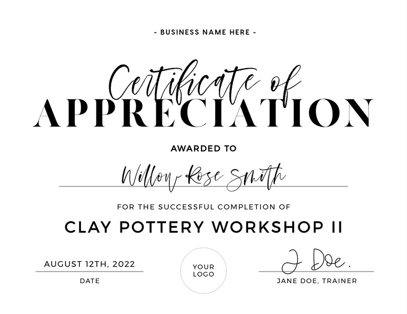 Minimalist Certificate of Completion, Certificate of Appreciation Printable EDITABLE TEMPLATE 055 043 image 9