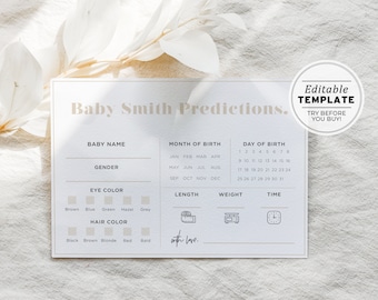 Baby Shower Games, Baby Shower Predictions, Baby Prediction Cards, Baby Shower Activity, Printable Editable Template #047 Scandi Minimalist