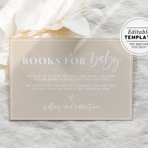 Scandi Minimalist 'Books for Baby' Baby Shower Invitation Insert Card EDITABLE TEMPLATE 047 image 1