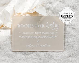 Scandi Minimalist 'Books for Baby' Baby Shower Invitation Insert Card | EDITABLE TEMPLATE #047