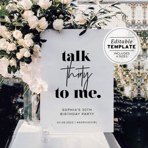 Talk THIRTY to me Minimalist 30th Birthday Party Welcome Sign | Editable Template, Printable #008