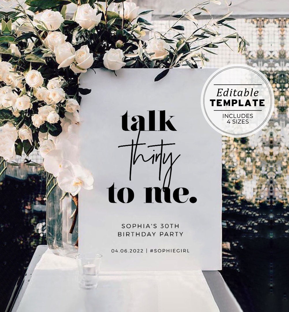 Talk THIRTY to Me Minimalist 30th Birthday Party Welcome Sign ...