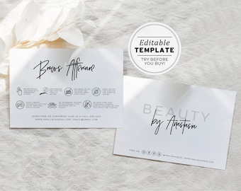 Juliette Minimalist Brow Aftercare Card, Editable AfterCare Card, Brow Tattoo, Brow Microblading | EDITABLE TEMPLATE #050 #043