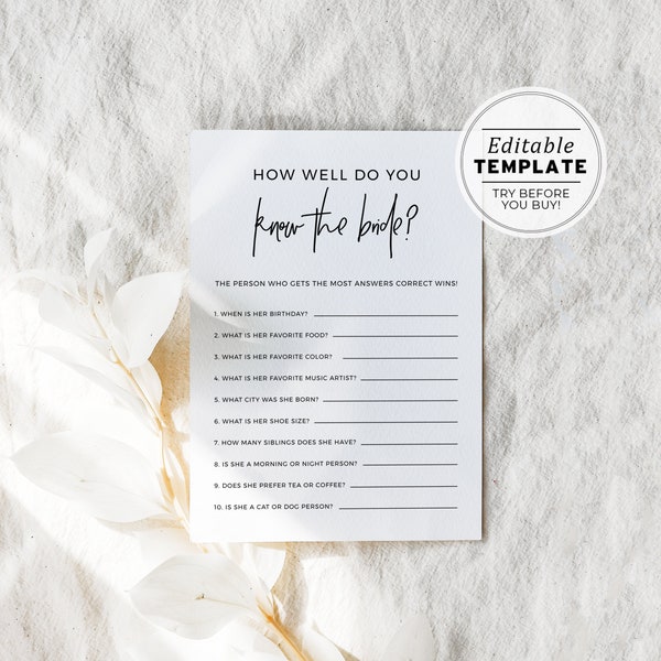 How Well Do You Know the Bride? - Etsy