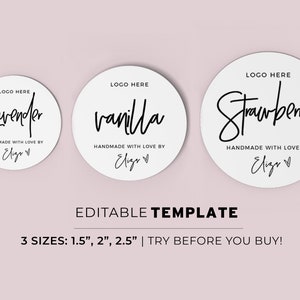 Minimalist Flavor or Scent Label Template, 3 sizes - 1.5"/2"/2.5", Printable Editable Template #050 #043