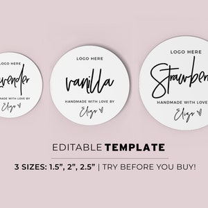Minimalist Flavor or Scent Label Template, 3 sizes - 1.5&quot;/2&quot;/2.5&quot;, Printable Editable Template #050 #043