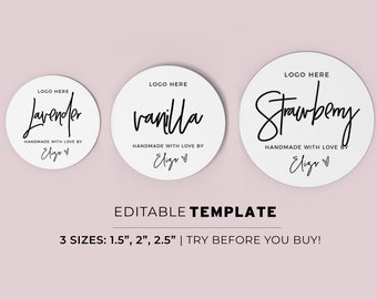 Minimalist Flavor or Scent Label Template, 3 sizes - 1.5"/2"/2.5", Printable Editable Template #050 #043