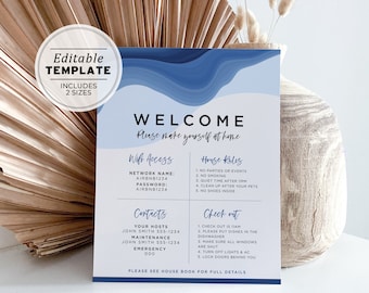 Beach House Holiday Rental Welcome Sign Template Printable | EDITABLE TEMPLATE #043 SANTORINI