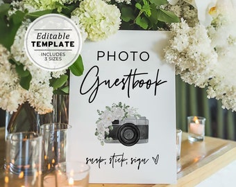 Willow Photo Guestbook Sign, Wedding Photo Guest book Template, Wedding Photo booth Sign, Printable Photo Guestbook #028