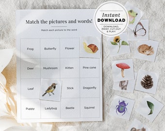Match the Picture Kids Activity Printable, Sight Words, Montessori Educational Game, Birthday Party Game, INSTANT DOWNLOAD