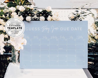 Guess the Due Date Powder Blue Minimalist Baby Shower Game | EDITABLE TEMPLATE, PRINTABLE #036