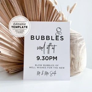Kiki Minimalist Wedding Bubbles Send Off Sign | PRINTABLE EDITABLE TEMPLATE #004