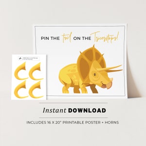 Kids Party Game, Pin the Tail on the Triceratops Printable Poster, Birthday Party Game, INSTANT DOWNLOAD
