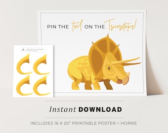Kids Party Game, Pin the Tail on the Triceratops Printable Poster, Birthday Party Game, INSTANT DOWNLOAD