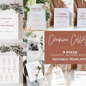 Ceramica Minimalist Wedding Bundle Template, 9 piece set, Modern Wedding, Large Wedding Kit, Printable Wedding, Wedding DIY #045