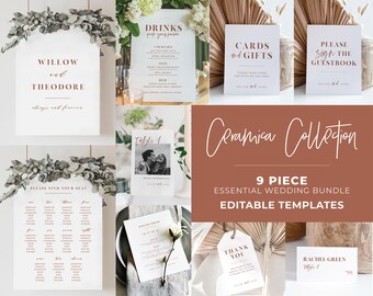 Ceramica Minimalist Wedding Bundle Template, 9 piece set, Modern Wedding, Large Wedding Kit, Printable Wedding, Wedding DIY #045