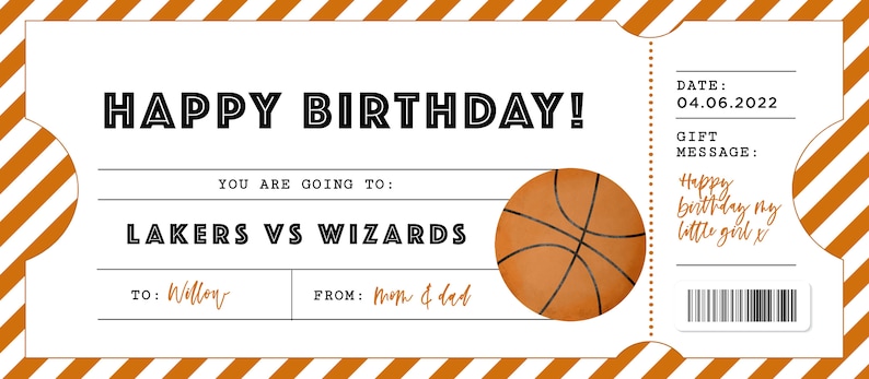 Printable Basketball Game Ticket Birthday Gift Template Party - Etsy
