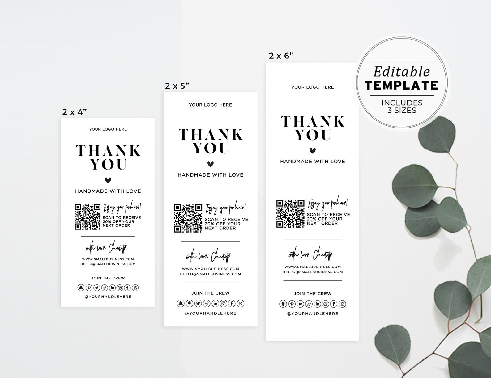 Minimalist Box Packaging Label 3 Sizes: 2x4