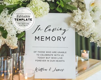 Modern Minimalist In Loving Memory Memorial Sign, Printable | EDITABLE TEMPLATE #002