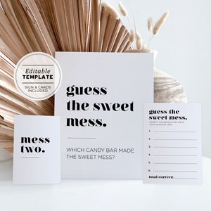 Guess the Sweet Mess Baby Shower Game Sign and Card, Minimalist Baby Shower Activity | PRINTABLE EDITABLE TEMPLATE #001 Mr White