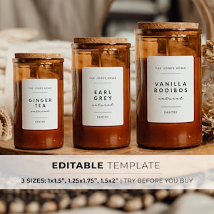 Minimalist Pantry Label Template 3 Sizes, Minimalist Pantry Printable | EDITABLE TEMPLATE #004 #089