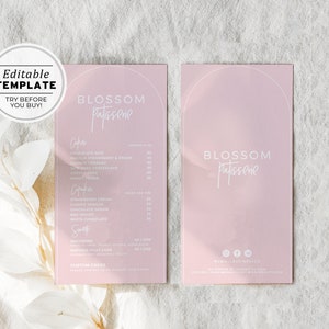 Lista de preços de bolo minimalista Blush, lista de preços de cupcake, impressão para pequenas empresas | MODELO EDITÁVEL #051 #043