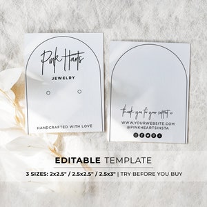 Plantilla editable para exhibir aretes, estilo minimalista Noir Arch, 3 tamaños: 2 x 2,5", 2,5 x 2,5", 2,5 x 3", PLANTILLA EDITABLE N.° 085 N.° 043