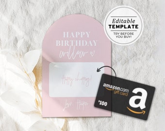 Blush Minimalist Gift Card Holder, 4x6 card, Birthday Gift, Birthday Gift Card | EDITABLE TEMPLATE #035