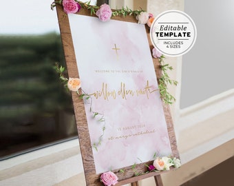 Primrose Gold Christening, Baptism Welcome Sign Template | EDIT & PRINT #108