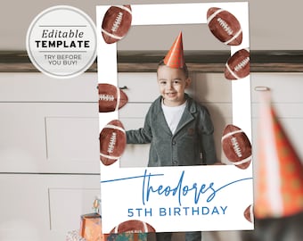 Football Theme Kids Photo Frame Prop Frame Printable, Photo Booth Prop | EDITABLE TEMPLATE #056