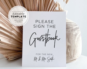 Juliette Minimalist Please Sign Our Guestbook Wedding Sign, Wedding Guestbook Sign, Printable | EDITABLE TEMPLATE #004