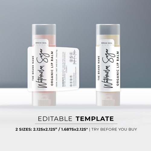 Lip Balm Label Template Lip Balm Wrap Packaging Editable Etsy