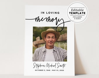 Memorial Sign, Celebration of Life Welcome Picture, Funeral Welcome Sign Template | EDITABLE TEMPLATE