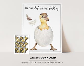 Pin the Hat on the Duckling Farm Themed Kids Party Game Printable Poster, Birthday Party Game, INSTANT DOWNLOAD