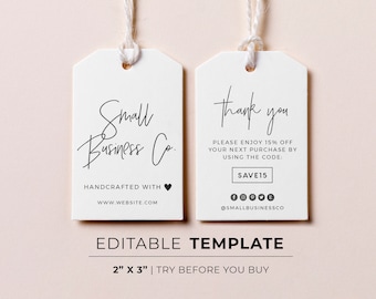 Juliette Minimalist Small Business Thank You Swing Tag Template, Thank You For Your Purchase | EDITABLE TEMPLATE #050 #043