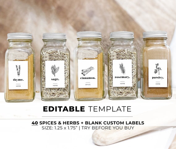 Spice Jar Labels Template, Modern Minimalist Spice Jar Label