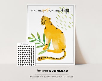 Pin the Spots on the Cheetah Kids Party Game Printable Poster, Birthday Party Game, INSTANT DOWNLOAD