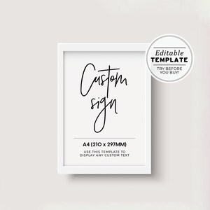 Juliette Minimalist Customizable Blank A4 Sign Template, Instant Print Sign | EDITABLE TEMPLATE #004