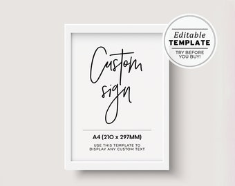 Juliette Minimalist Customizable Blank A4 Sign Template, Instant Print Sign | EDITABLE TEMPLATE #004