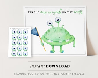 Pin the Eyeball on the Monster Kids Party Game Printable Poster, Birthday Party Game | INSTANT DOWNLOAD