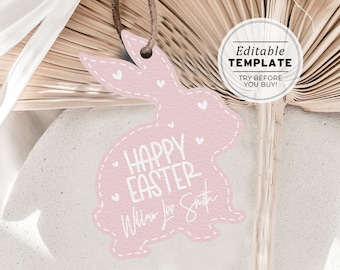 Blush Minimalist Easter Bag Tags, Easter Bunny Bag, Easter Gift Tag | EDITABLE TEMPLATE #035 #099