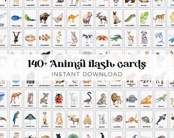 140+ Animal Flash Cards, Montessori Flash Cards, Watercolor Animal Cards, Teachers Aide Cards, INSTANT DOWNLOAD