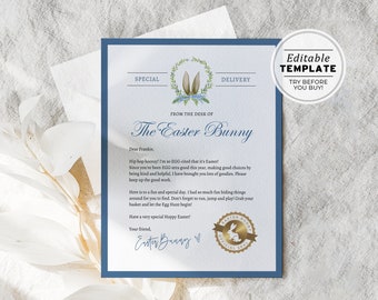 Printable Easter Bunny Letter, Easter Bunny Certificate of Egg-cellence, From the desk of the Easter Bunny | EDITABLE TEMPLATE #099